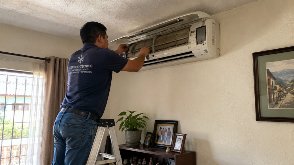 Tecnico profesional haciendo una revision de diagnostico en cuidad de guatemala